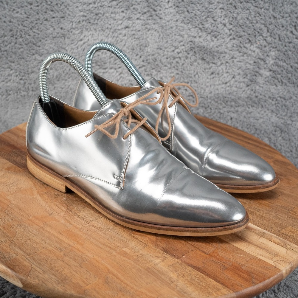 Everlane E2 Shine Silver Modern Oxfords Size 6.5 Pointed Toe Lace Up